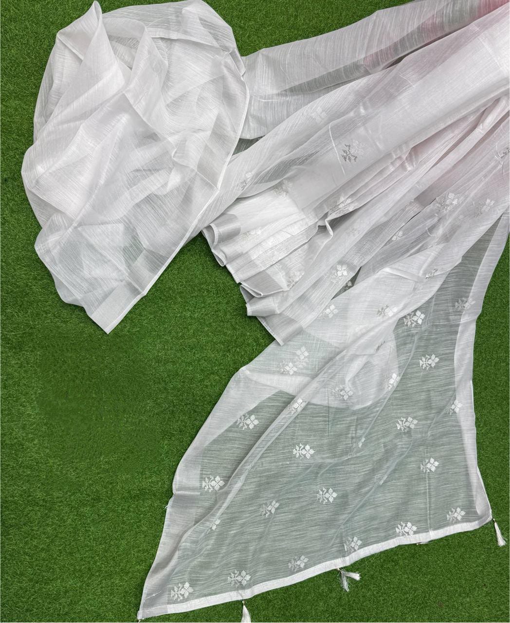 Khaddi Cotton Silver Zari Border