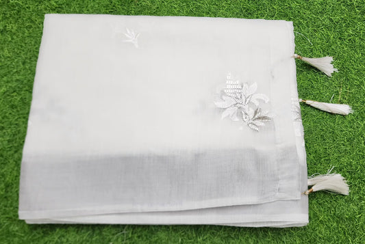 Khaddi cotton Silver Zari Border