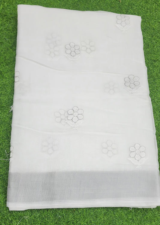 Khaddi Cotton Silver Zari Border